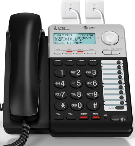 AT&T ML17929 2-Line Corded Speakerphone with Caller ID/Call Waiting, Black - Built-in Speakerphone, 3-Way Conferencing, Headset Compatible