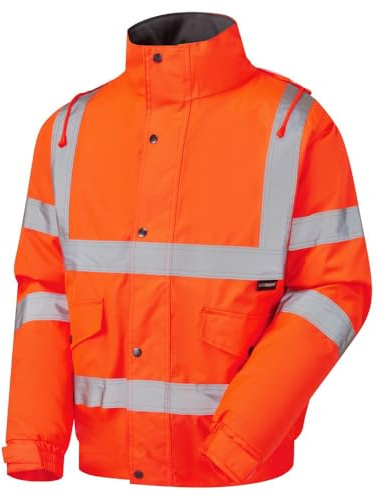MyShoeStore Hi Vis Bomber Jacket High Viz Visibility Workwear Safety Security Concealed Hood Fluorescent Flashing Hooded Padded Waterproof Work Wear Coat Size S-4XL