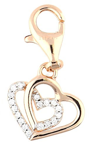 ESPRIT Damen-Charm 925 Sterling Silber Zirkonia Promise of Love Rose weiß ESCH91568B000