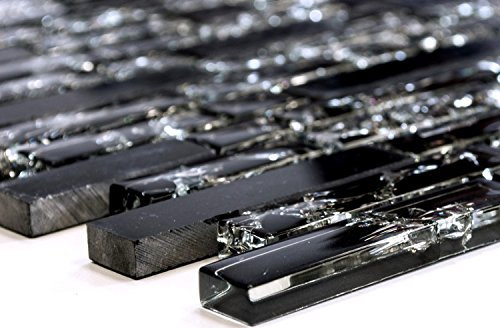 Mosaik Verbund Crystal/Stein mix schwarz Glasmosaik Transluzent Transparent 3D, Mosaikstein Format: 15x23/48/73x8 mm, Bogengröße: 298x305 mm, 1 Bogen/Matte