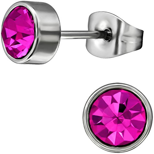 EYS JEWELRY Ohrstecker Damen rund 316L Chirurgenstahl Glitzer-Kristalle pink-fuchsia Damen-Ohrringe