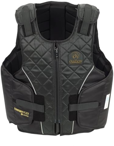Ovation Adults' ComfortFlex Body Protector | Durable Comfortable Adjustable Safety Reflective Piping Equestrian Riding Vest, Black, Small