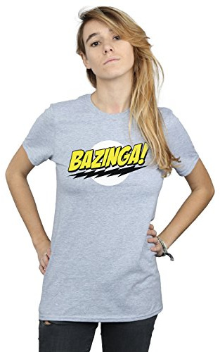 The Big Bang Theory Women's Sheldon Bazinga Boyfriend Fit T-Shirt Sport Grey Large