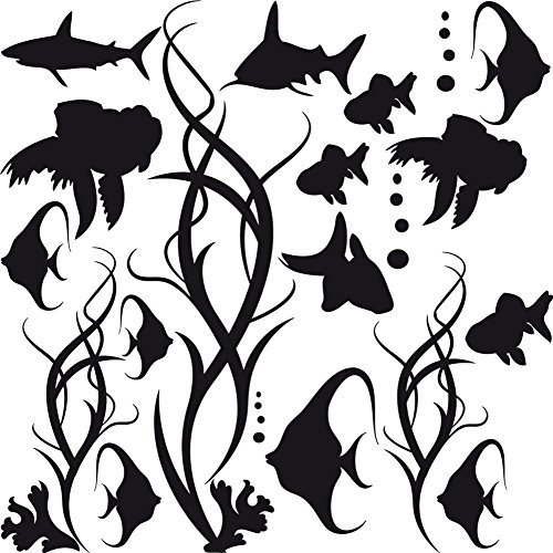 GRAZDesign Wandtattoo Bad Meer mit Fische | Aufkleber für Badezimmer | wasserfest - 070 schwarz