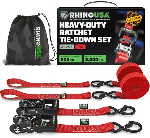 Rhino USA Heavy Duty Ratchet Tie Down Straps (2-Pack) - 4cm x 2.4m, 2,000kg