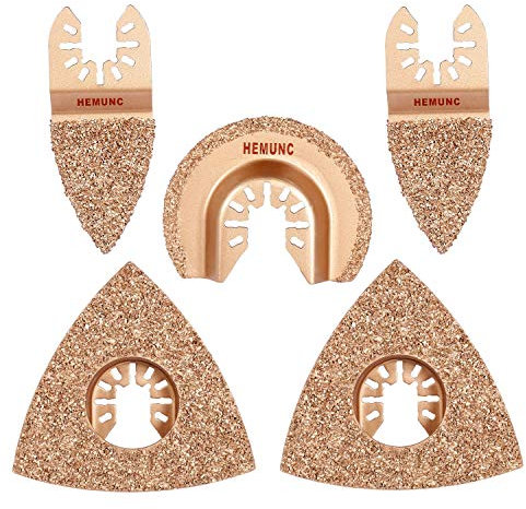 5 Stück gemischte oszillierende Sägeblätter, HEMUNC Schnellentriegelung, Multitool, Hartmetall, oszillierende Klingen, Zubehör-Set zum Schleifen, Schleifen und Schneiden