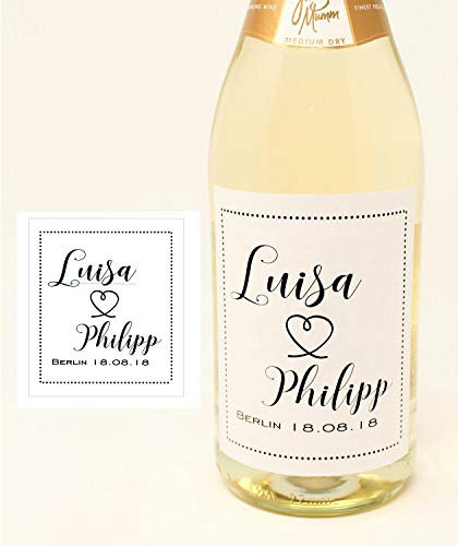 Zarto Flaschenetiketten Hochzeit selbstklebend personalisiert 4 x/Sticker Sektflasche/Tisch-Deko Hochzeit Hochzeit