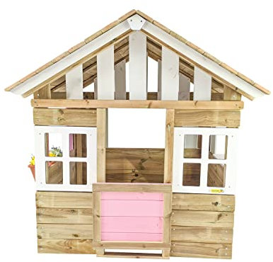 MASGAMES | Casita de Madera Infantil Lollipop | con Puerta, macetero y alféizar | Madera tratada para el Exterior | Se Vende aparte Suelo de Madera | (Rosa)