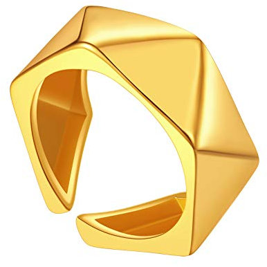FindChic Ring für Damen Herren vergoldeter Geometrischer Triangel Form Ring Offener Verstellbarer Ring für Geburtstag Valentinstag