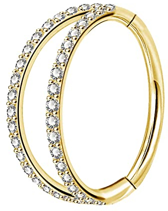 OUFER Body Piercing Helix Earrings Hoop Double Line Clear CZ Paved Septum Ring Cartilage Earrings 16G 316L Stainless Steel Daith Earring Helix Piercing Jewellery