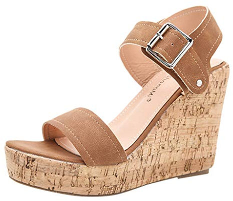 Sandali con Plateau da Donna Scarpe Casual Cinturino con Fibbia alla Caviglia Sandali Estivi Aperti (40,Marrone)