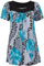 Purple Hanger Womens Floral Print Ladies Short Sleeves Stretch Round Scoop Neckline Long Smock Tunic T-Shirt Top Plus Size (24, Turquoise)