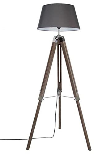 PEGANE Lampadaire trepied en Bois Coloris Gris - Longueur 65 x Profondeur 59 x Hauteur 145 cm