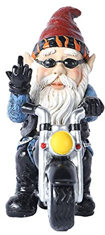 Ricemru Gartenzwerg Mittelfinger Motorrad Lustig Wetterfest Freche Gartenfiguren Gartenzwerge Draußen Deko Figuren Statuen Zwerg Skulptur Garten Gartenwichtel Motorrad