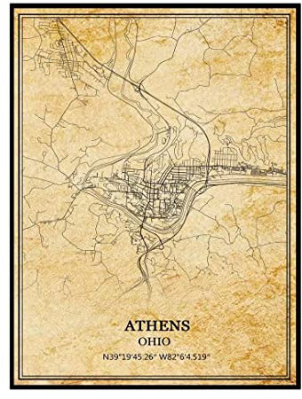 TANOKCRS Poster, Motiv: Athens Ohio, USA, Amerika, Vintage-Karte, Wandkunst, Stadtstraßenkarte, Druck, Reise-Souvenir, Geschenk, Heimdekoration, ungerahmt