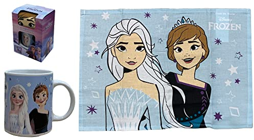 CORIEX SRL Set Tazza + TOVAGLIETTA in Tessuto Frozen II Disney Elsa Anna Ceramica Mug - D03195MC