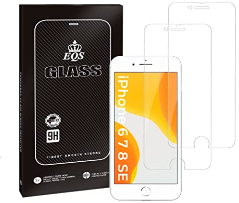 EQS [2 pack] Protector de Pantalla de iPhone 6/6s/7/8/SE, 4.7 pulgadas, Cristal Vidrio Templado para iPhone 6/6s/7/8/SE, Ultra Resistente, Durezas 9H, Antiarañazos, Anti-Huellas, Sin Burbujas, HD.