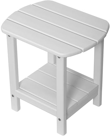 NALONE Adirondack Beistelltisch 16,5 Outdoor-Beistelltisch HDPE Kunststoff Doppelter Adirondack Kleiner Tisch für die Terrasse (Weiß)