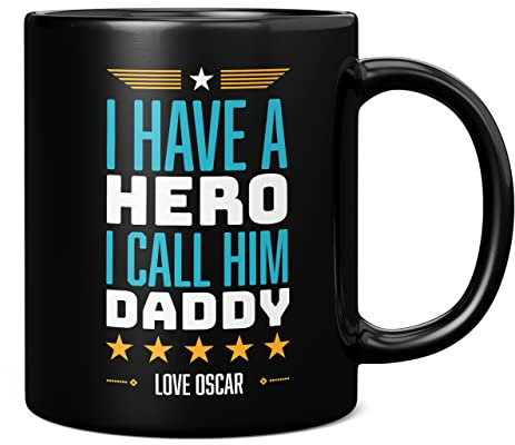 Mug Monster - I Have A Hero I Call Him Daddy Tasse, Vatertagsgeschenk von Young Son – Keramik-Kaffeetasse, Geschenk für Männer oder Frauen, extra große und riesige Tasse erhältlich, 325 ml schwarze