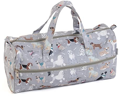 Hobby Gift Exclusive Knitting Bag Project Storage Travel Case Yarn Holder Crochet Bag 16.5 x 45 x 19.5cm, Grey Dogs