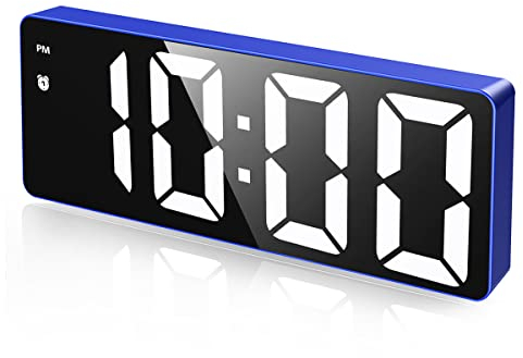 Criacr Digitaler Wecker, LED Tragbarer Wecker mit Große Zahlen Display, LED Wecker mit Snooze, 3 Helligkeit, Temperaturanzeige, Datum, 12/24HR, Sprachsteuerung Funktion, USB-Aufladung(Blau)