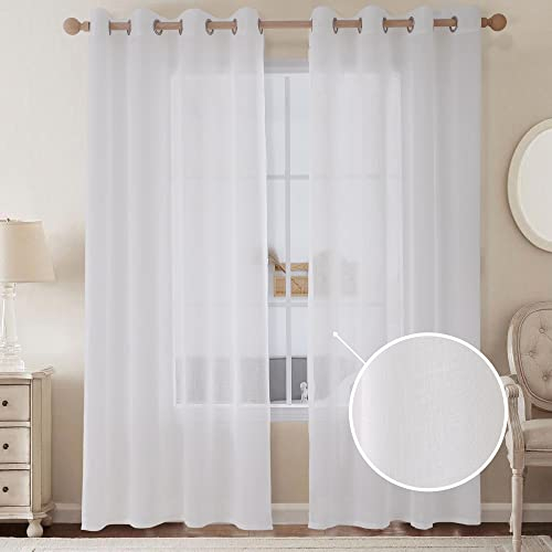 CUCRAF Leinenoptik Voile Vorhänge mit Ösen Gardine für Schlafzimmer Wohnzimmer, Off White,H225 x B140cm 2er Set