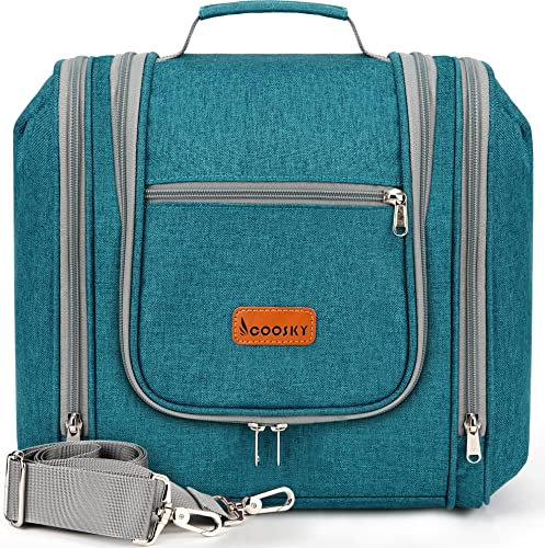 COOSKY Extra große Kulturtasche für Damen und Herren, 6 Organizer-Fächer, hält Shampoo in voller Größe, mit Haken zum Aufhängen, Kosmetiktasche, Reise-Make-up-Tasche, Badezimmer, wasserabweisend,