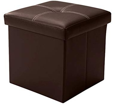 SENNIAN Ottoman Chair Stool Storage Ottoman Pouffe Stool,Foldable Toy Chest Footstools Boxes,DVD Storage,Shoes Chests Folding Faux Leather Small Seat (Color : Brown)