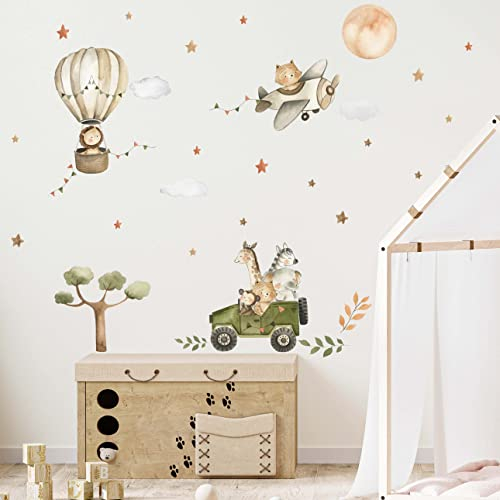WANDKIND Safari Tiere Afrika Wandtattoo Safari Kinderzimmer V368 | handgezeichnet | AUFKLEBER Kindergarten | Wandsticker Dschungel mit Löwe Elefant Giraffe Zebra (40 x 40 cm)