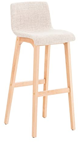 TPFLiving Barhocker Hope mit angenehmer Rückenlehne und Fußstütze - Tresenhocker 4-Fuß Gestell Holz Hellbraun - Sitzfläche: Stoff Creme