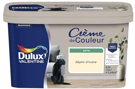 Dulux Valentine Crème de Couleur - Peinture multi-supports intérieure - Satin Zéphir d'Ivoire 2,5 L