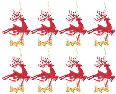 MILISTEN 8 Stück Weihnachtsbaumschmuck, Weihnachtsglocke, Rentier, hängende Dekorationen, Weihnachtsglocken, Rentier-Anhänger für Urlaub, Party, Heimdekoration, rot