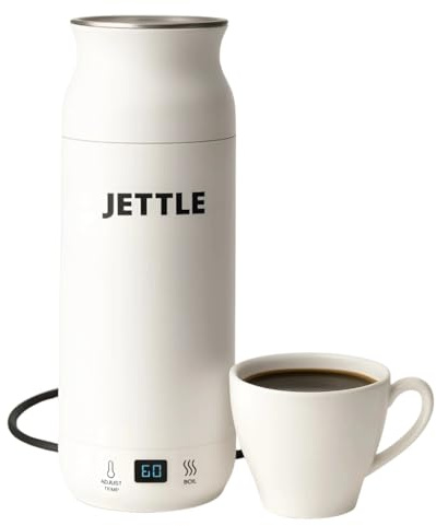 Jettle - Electric Boiler - Portable Travel Warmer for Coffee, Tea, Milk Soup, Stainless Steel Travel Water Pot with Temperature Control, LED, Auto Shut-Off, 450ml,