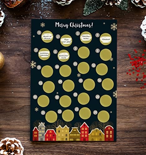 Adventskalender zum rubbeln und selbst schreiben - Rubbellos Adventskalender in A4 - Weihnachtskalender für Frauen, Männer und Paare - Merry Christmas - Weihnachtskalender