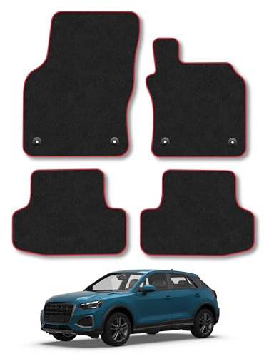 Audi Q2 (2017-2026) Carpet Car Mats | Red Edge Trim Tailored Fit Floor Mats Full Coverage Protection Accessories Easy Clean Anti Slip Made in the UK
