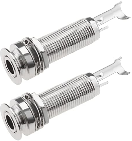 EMSea 2 Stück Zylinderendstift Ausgangsbuchse 1/4 Zoll 6,35mm Stereo Barrel Endstift Klinkenbuchse für Gitarren Bass Instrumente Zubehör Silber