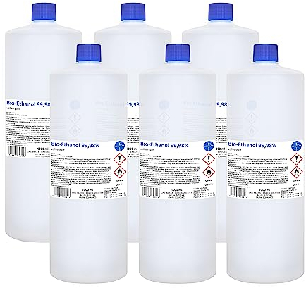 Kamin-Ethanol 99,98% Alkohol-Gehalt, reinst, wasserfrei I 6 x 1000 ml I HERRLAN-Qualität I Made in Germany