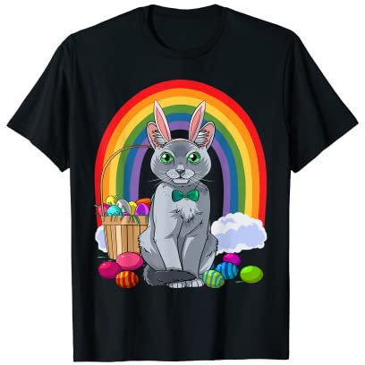 Russische blaue Katze Ostereier Hase T-Shirt