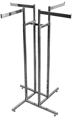 Kreuzständer mit 4 geraden Armen H120xB85xT85cm, Stufenständer höhenverstellbar von 120-183cm, stabiler Kleiderständer verchromt, Garderobenständer, Textilstange für schwere Kleidung