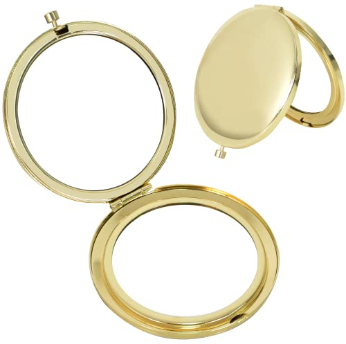 Kleiner Runder Tragbarer Handspiegel, Klappbar Mini Schminkspiegel, Tragbarer Taschenspiegel, Taschenspiegel mit Vergrößerung, Rund-Doppelspiegel, Kleiner Spiegel für Schmink auf Reisen (Gold)