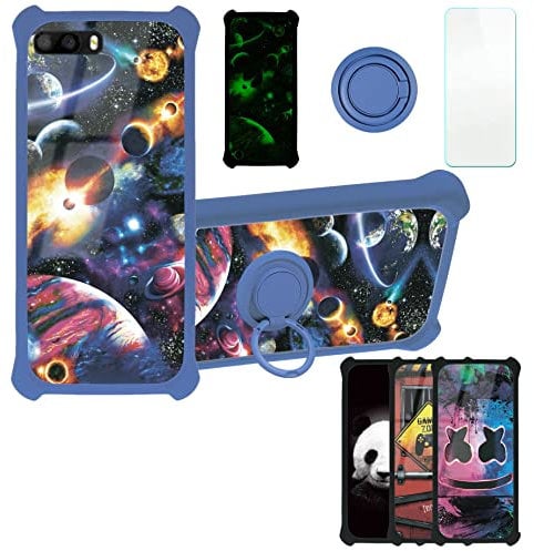 Aroepurt Coque pour Klipad Smartphone 5,0” 4G LED Coque Compatible avec Klipad Smartphone 5,0” 4G LED Coque Étui [avec Trempé 9H Protection D'écran] Case Support de Bague PC + Silicone YGL-XQ
