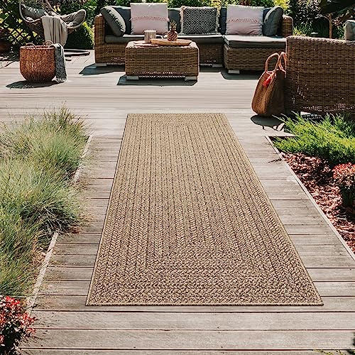 Teppich-Traum In- & Outdoor Teppich Jute-Optik Beige Braun 80x250 cm | Pflegeleicht, UV-beständig, robust und langlebig, flach gewebt, für Balkon, Terrasse, Dachterrasse, Garten und Wohnbereich