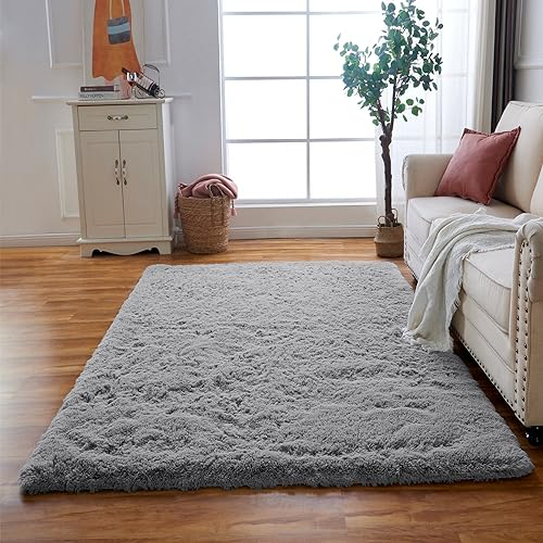 Obundi Wohnzimmerteppich,Teppich Flauschig für Schlafzimmer,Kinderzimmer,Lounge,Büro Soft Teppiche Große (Grau,160x230cm)