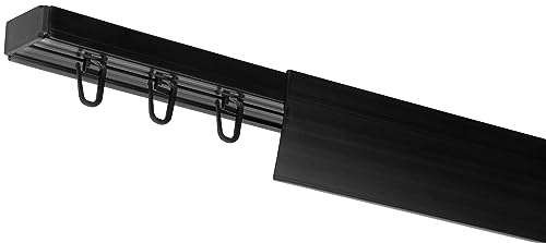 RENA Vorhangschiene 1-Läufig Gardinenschiene aus Kunststoff Vorhang-Deckenschiene mit Abdeckung und Überklipshaken Gardinenleiste Gardinenstange Gardinen Vorhänge für Deckenmontage Schwarz 140cm