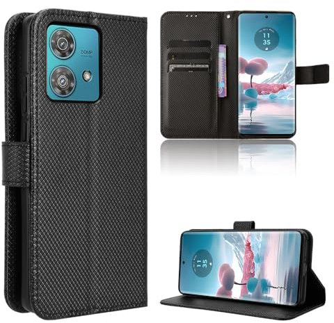 Rojeuinn Cover per Motorola Edge 40 Neo custodie,Premium Portafoglio Magnetica Flip Case,Custodia con fibra di carbonio-Nero