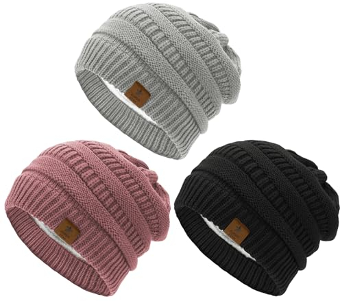 PONCEAU Damen & Herren Unisex Wintermütze Beanie Gefütterte Strickmütze Atmungsaktiv C 3er Set C