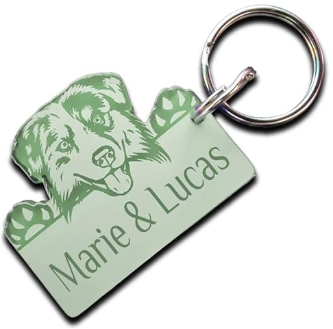 Porte-clés chien berger gravé, personnalisez-le avec Votre Texte, 6 coloris disponibles