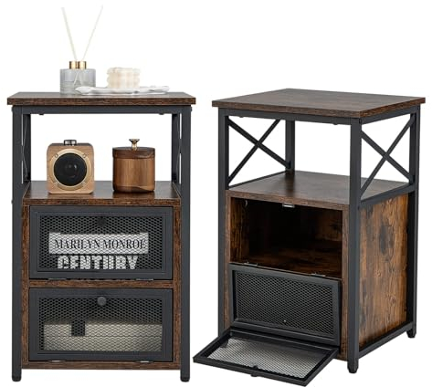 LIFEZEAL Beistelltisch Vintage, Sofatisch mit verstellbaren Regalen, Telefontisch Nachttisch aus Holzspanplatte, Kaffeetisch mit 2-stufiges Ablagefach, Kommode für Schlafzimmer, Wohnzimmer (2)