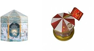 Harmony of Flavors: M&S Musical Snowy Christmas Biscuit Tin & Vanilla Fudge Musical Carousel Tin Bundle