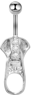 JEDTAKCT Bauchnabelringe – Modischer, Abstrakter Reißverschluss-Form-Zirkon-Inlay-Bauchpiercing-Schmuck Für Frauen, Sexy Baumelndes Bauchnabelpiercing-Zubehör, Y2K-Körperschmuck, Weiß, Wie Abgebildet